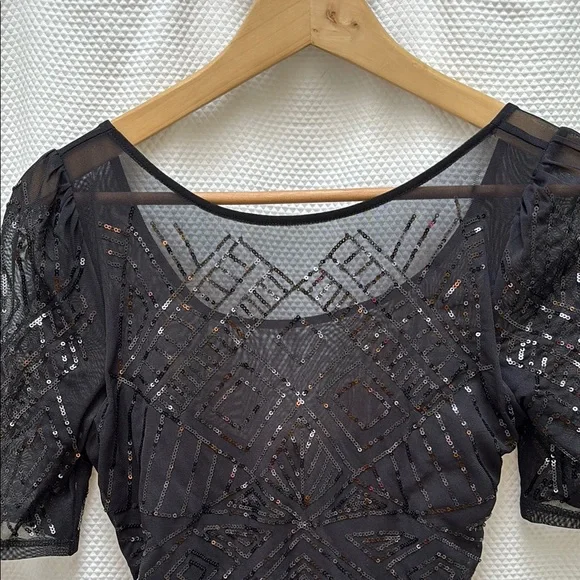 White House Black Market Fitted Black Sequin Blouse - Picture 5 of 7
